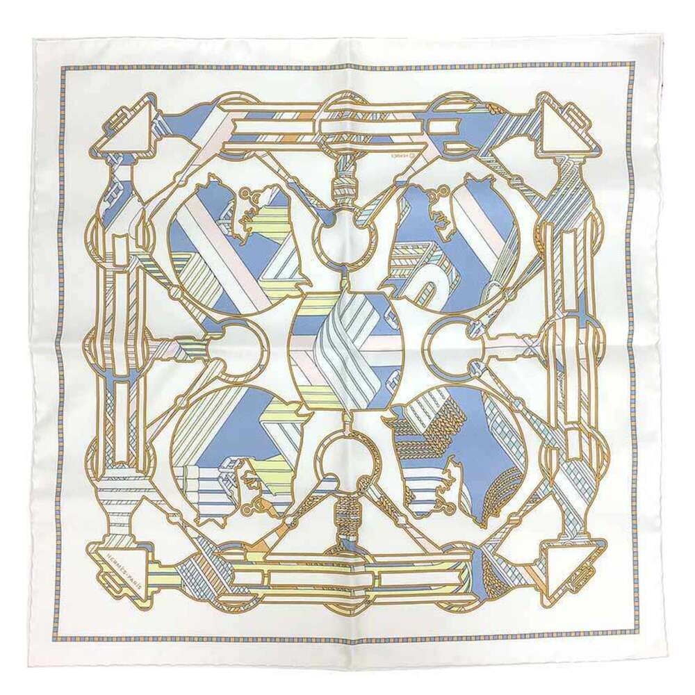 HERMES scarf/muffler, Carre 45 Gavroche, Tattersall Zigzag pattern, white, 10...